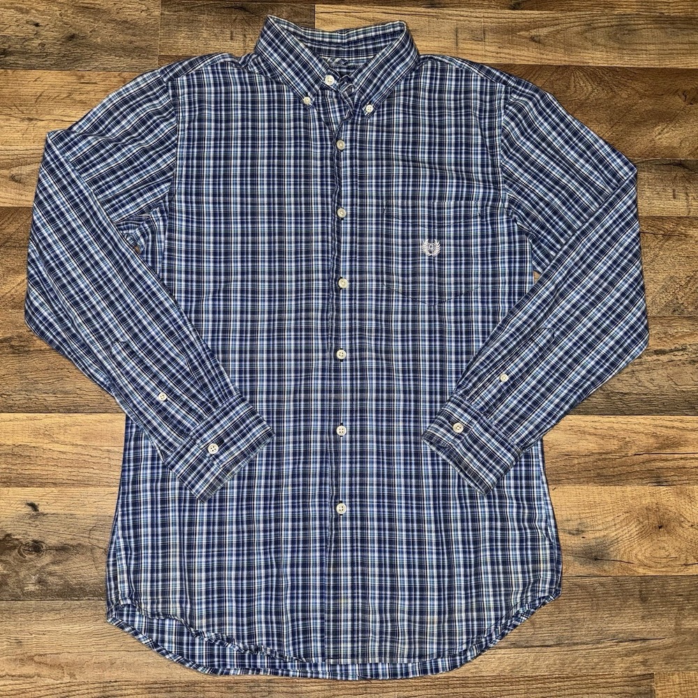 Chaps By Ralph Lauren Long Sleeve‎ Button Up T Shirt Size Small Plaid Blue